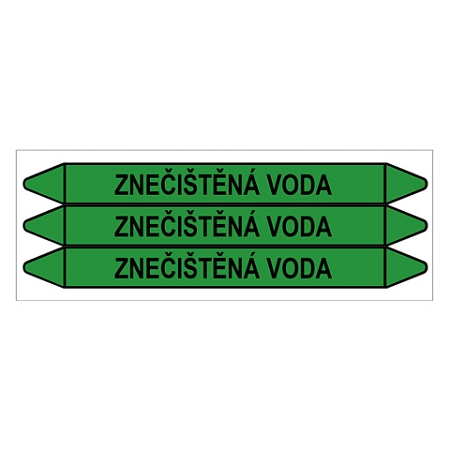 Značení potrubí, znečištěná voda,3 ks, 355 × 37 mm